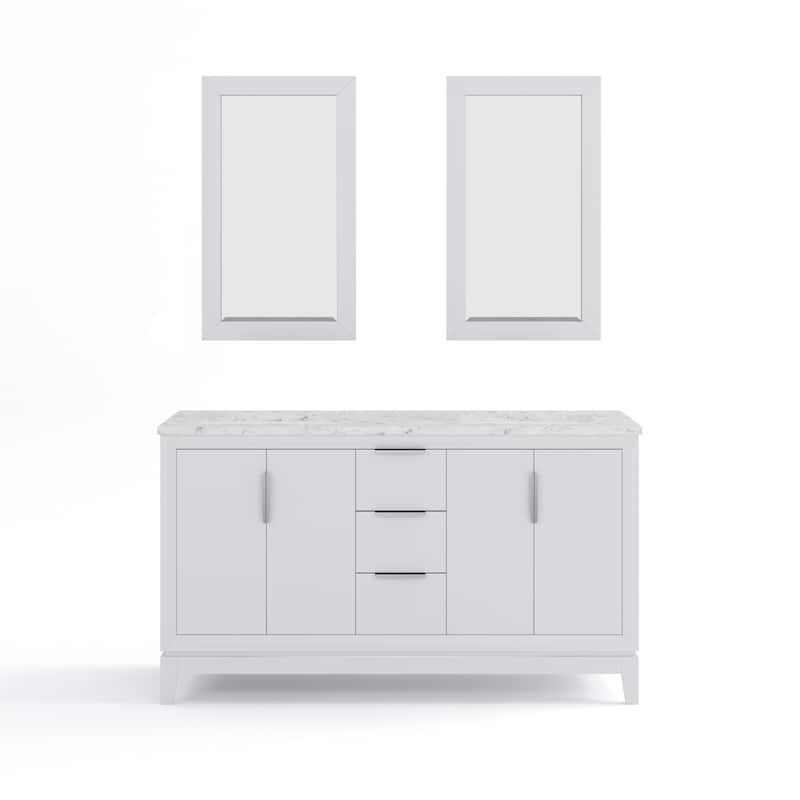 Elizabeth 60-Inch Double Sink Carrara White Marble Vanity With Matching Mirrors