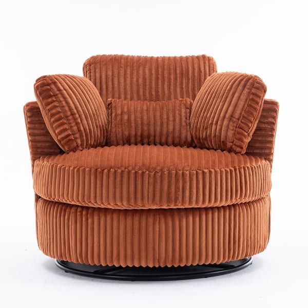 slide 2 of 57, Oversized 360 Degreed Swivel Accent Chair Modern Soft Plush Corduroy Round Barrel Chair for Living Room Bedroom with Pillows Orange