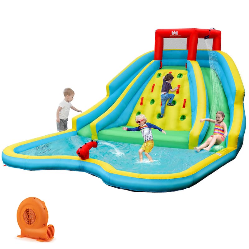 Gymax Inflatable Mighty Water Park Bouncy Splash Pool Climbing Wall - Kids