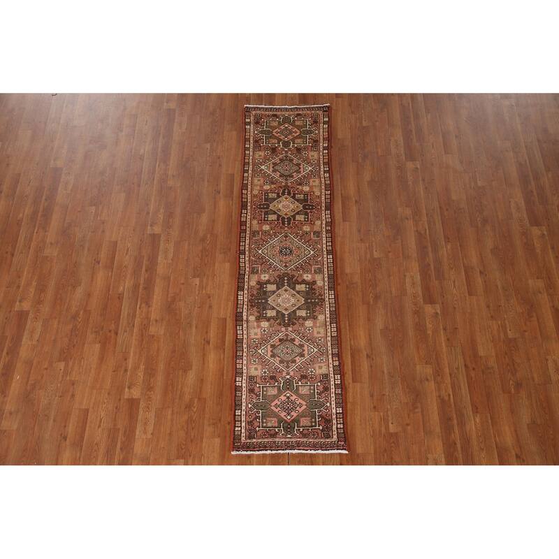 Orange Gharajeh Persian Vintage Runner Rug Handmade Wool Carpet - 1'10"x 7'5"