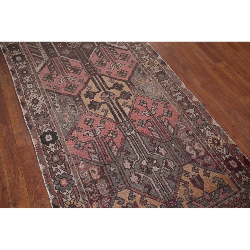 Distressed Bakhtiari Persian Runner Rug Handmade Wool Carpet - 3'5" x 10'0"