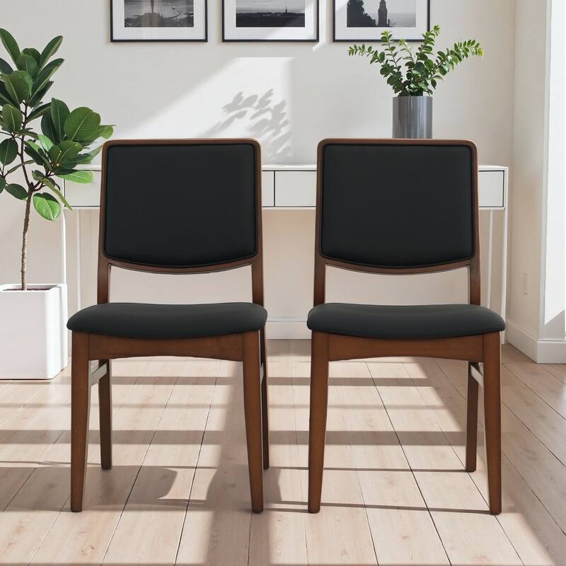 Finished Solid Wood and Easy Clean Vegan Leather Upholstered Dining Chairs (Set of 2)