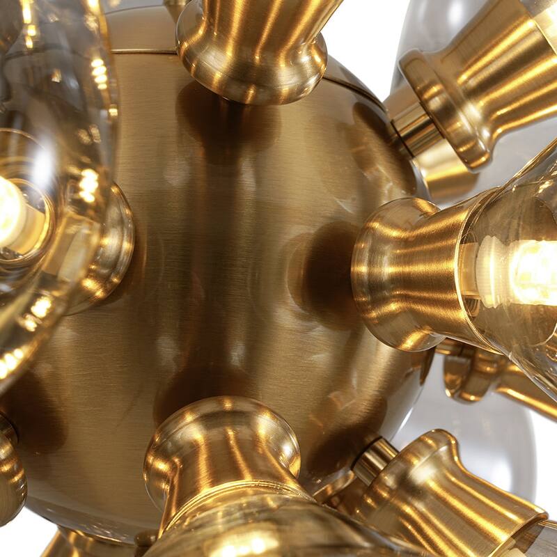 18-Light Cluster Blue Glass Bubble Chandelier - 25in Wide Gold