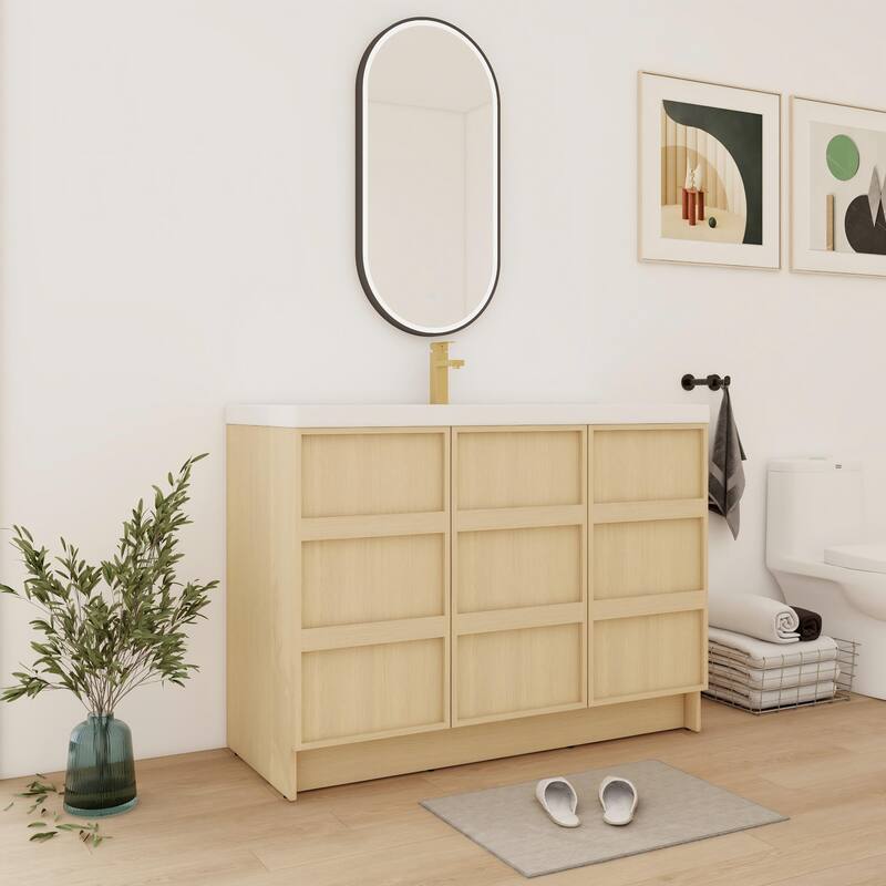 Bathroom Vanity With Resin Sink In 36/42/48 Inch, Freestanding Bathroom Vanity With Soft Close Doors And Shelf