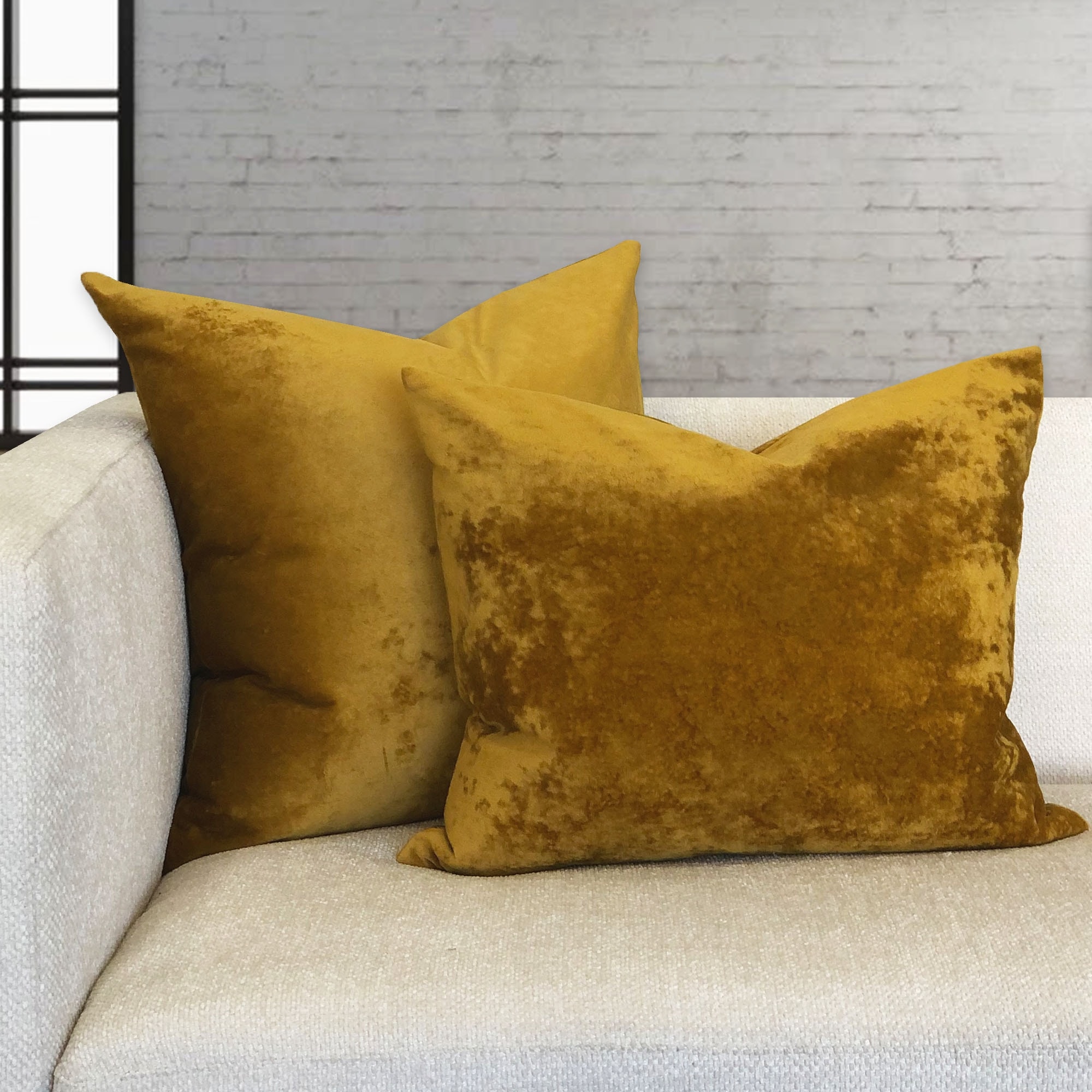 Mustard crushed velvet cushions online