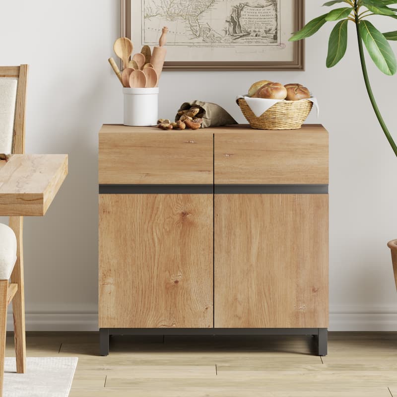 WAMPAT Storage Cabinet, Modern Sideboard with Adjustable Shelf and Metal Base