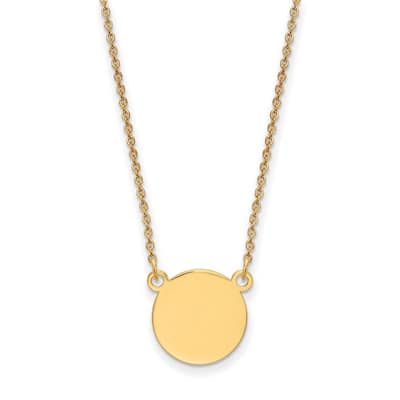 Curata 14k Yellow Gold .027 Gauge 12.5mm Circle Engravable Disc Necklace, 18"