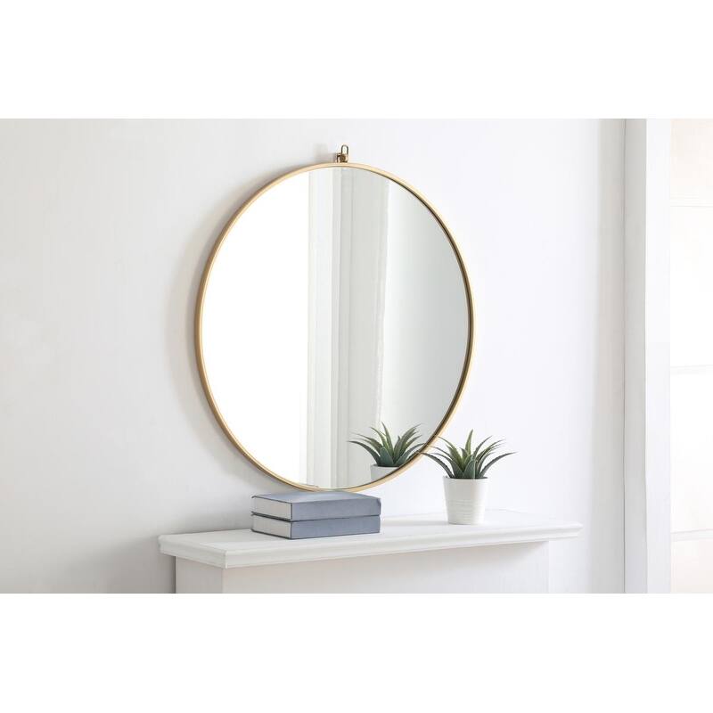 Carson Carrington Labbemala Metal Framed Round Wall Mirror - 32" Diameter - Brass