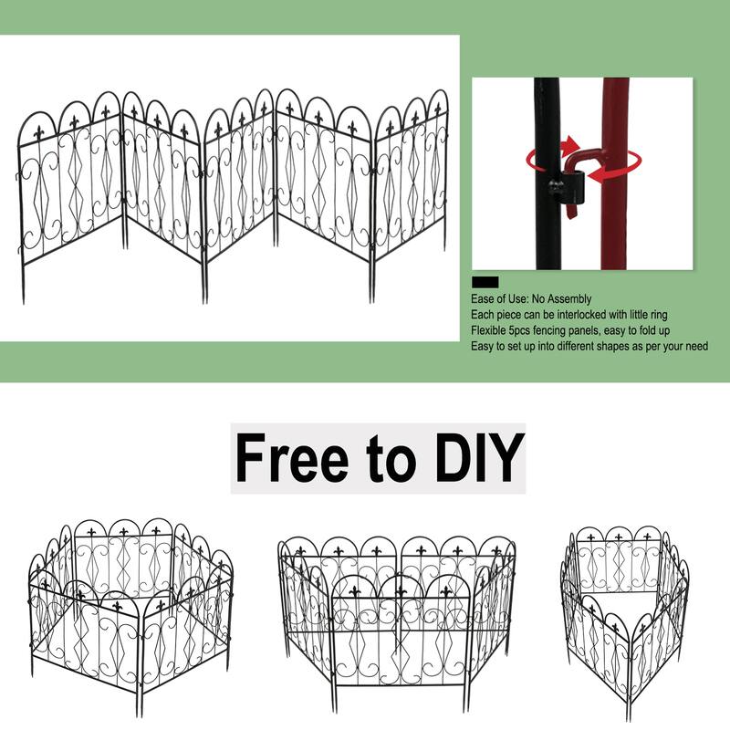 5 Pack Garden Fence Metal Fencing Panels Rustproof Border Section Fence