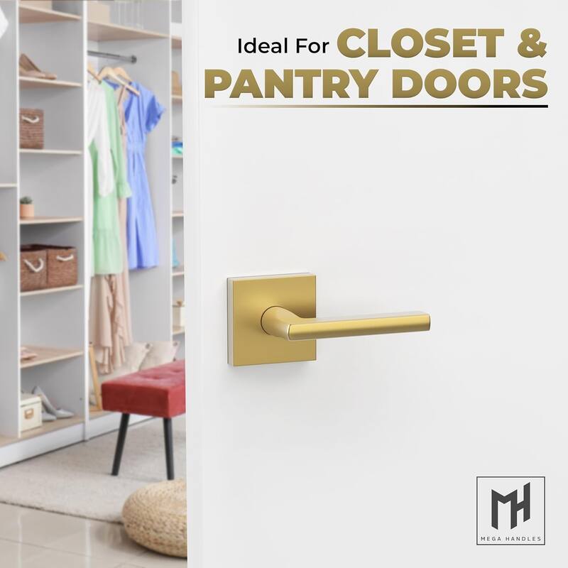 Mega Handles PRIME Reversible Dummy Interior Door Levers with Square Rosette for French Doors & Closets, Modern Stainless Steel