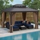 preview thumbnail 2 of 10, 10' x 12' Hardtop Aluminum Permanent Gazebo Double Roof Canopywith Netting & Curtains