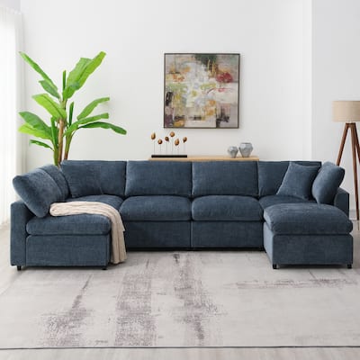 U Shaped Modular Cloud Sofa with Ottoman, Convertible Sleeper Sofa