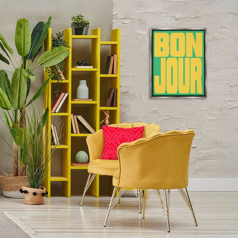 Stupell Bonjour Yellow & Green Framed Floater Canvas Wall Art Design By House of Lulu