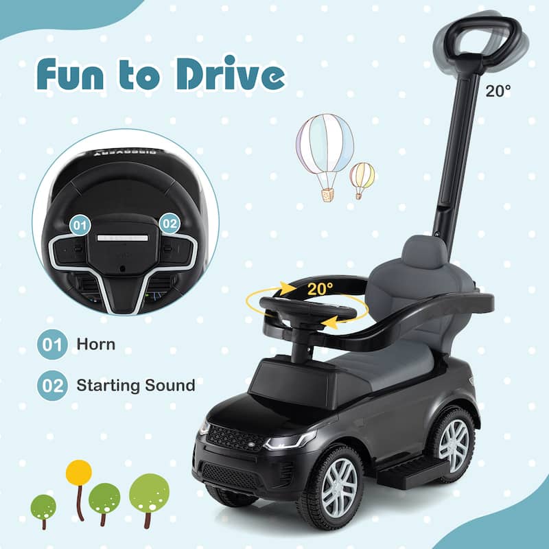 3-in-1 Ride-On Toddler Car with Detachable Guardrail, Retractable Footrest and Safe Design - 33.5" × 16" × 37.5"