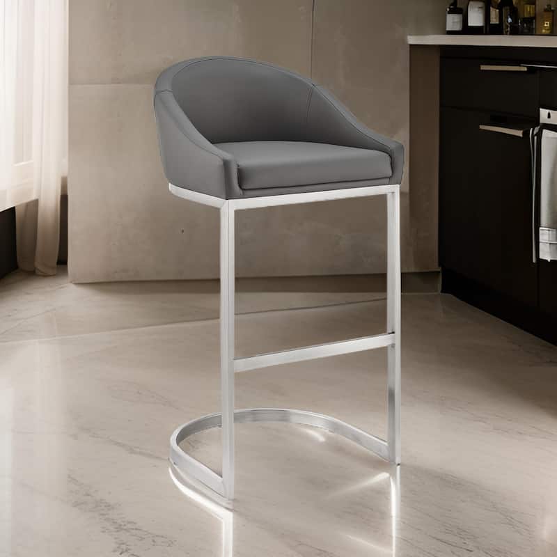 Holo 30 Inch Barstool Chair, L Shaped Cantilever Base, Gray Faux Leather