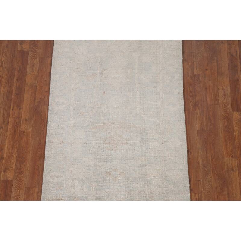 Hand Knotted Oriental 100% Wool Carpet Transitional All-Over Green Oushak Area Rug - 4' 11'' X 3' 2''