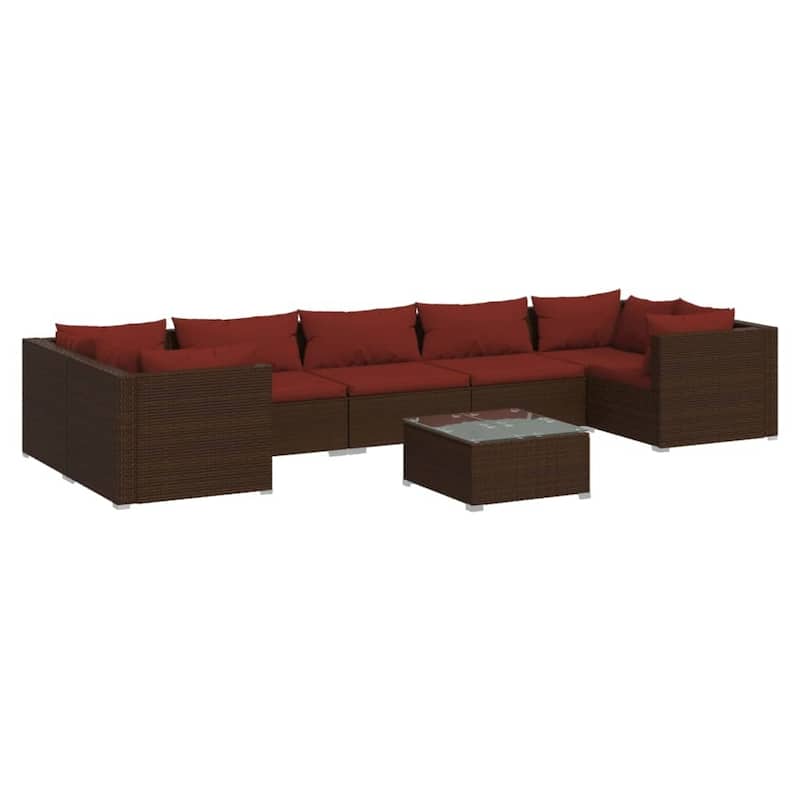 vidaXL 7 Piece Patio Lounge Set with Cushions Poly Rattan Brown - 27.6" x 27.6" x 24" - 27.6" x 27.6" x 24"