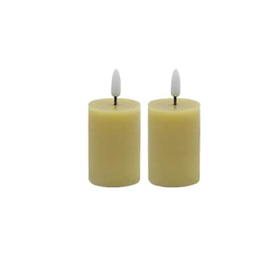 Battery Operated 3D Flame LED Pillar Candles - 2.5" - Champagne- Set of 2