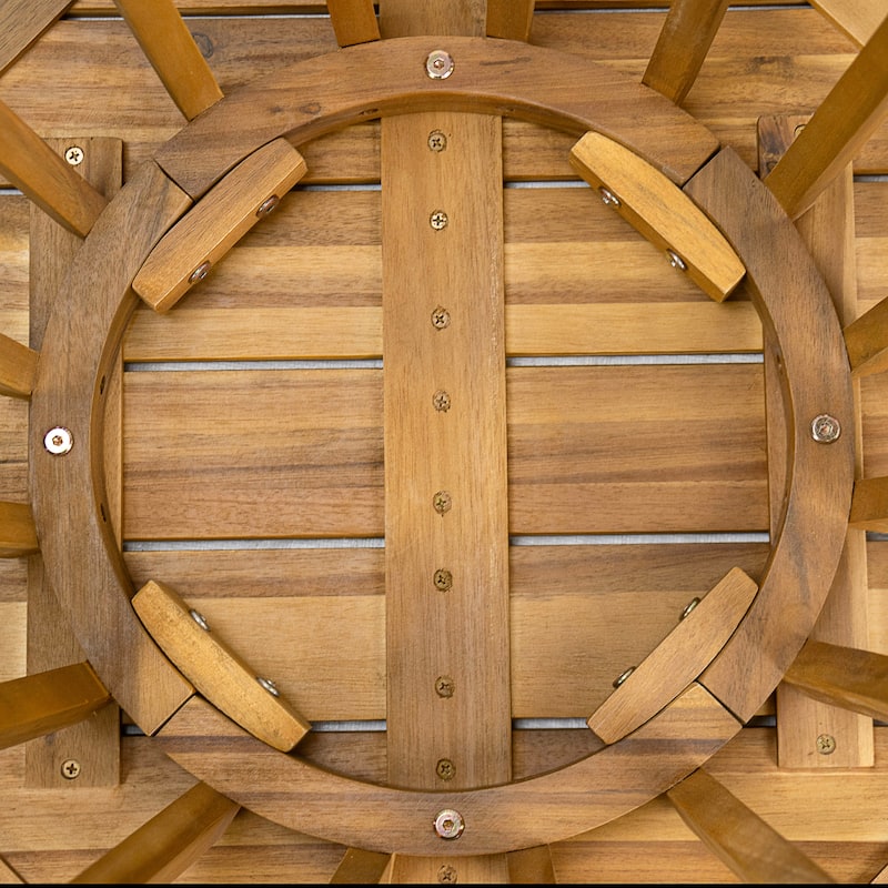 Roomfitters Outdoor Round Top Acacia Wood Dining Table with Slatted Design, Patio Bistro Table for Garden or Balcony, Teak