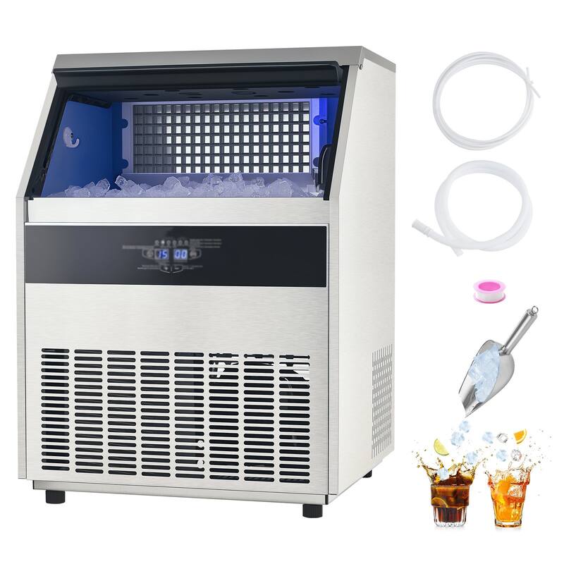 Silver Freestanding Ice Maker Machine with 88 lbs Storage and Self-Cleaning LED Digital Panel - 26 x 24 x 36.4 in