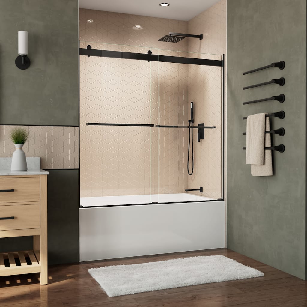 DreamLine Essence 56-60 in. W x 60 in. H Frameless Bypass Tub Door in Satin Black