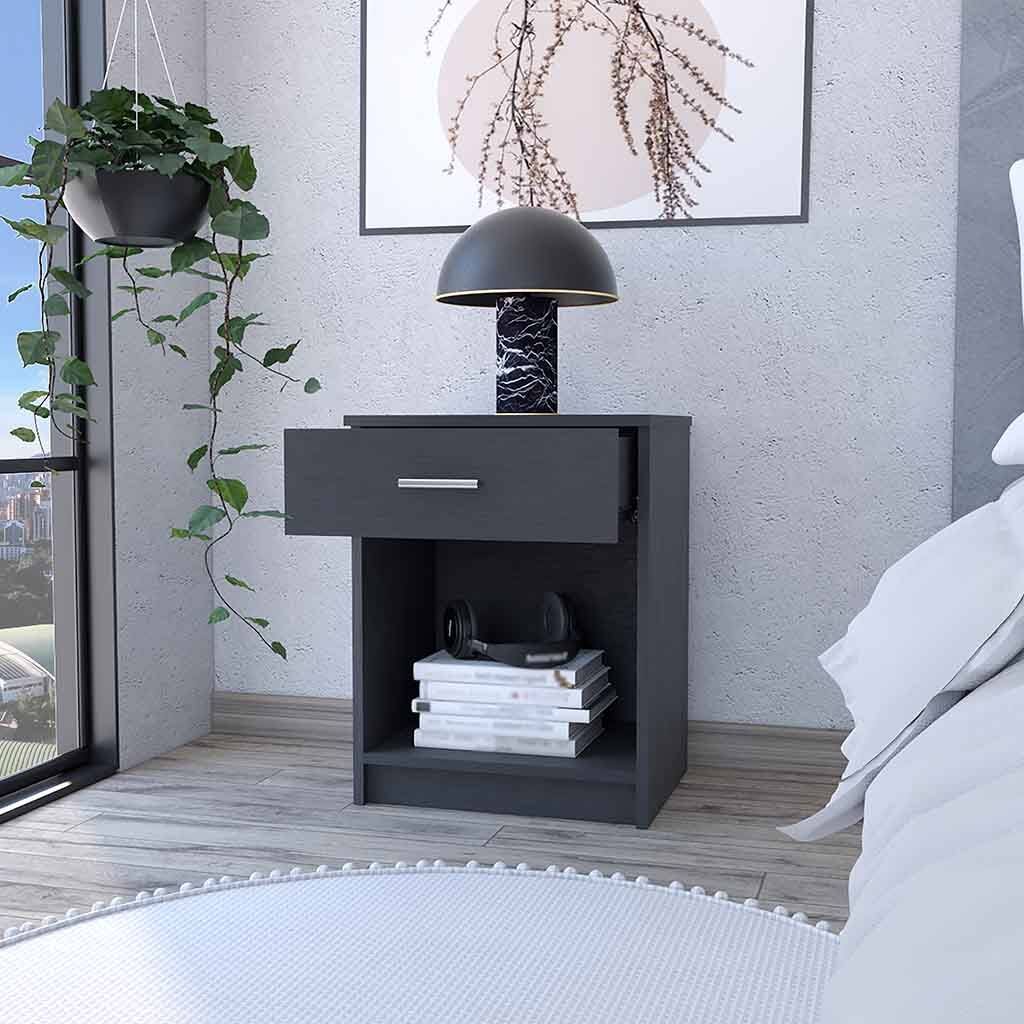 Nightstand Coco, Single Drawer, Lower Shelf, Black Wengue Finish,High quality and durable