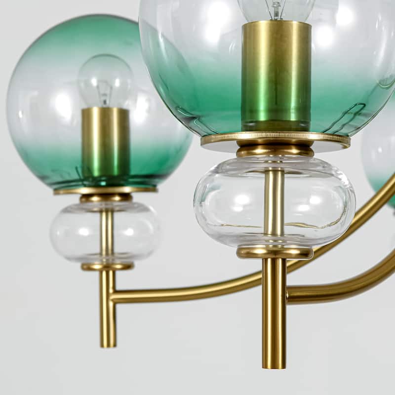 5-Light Mid-Century Modern Luxury Green Sputnik with Open/Bubble Glass Globe Shades Chandelier for Dining Room, Living Room