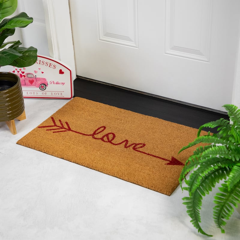 Natural Coir "Love" Arrow Outdoor Doormat 18" x 30"
