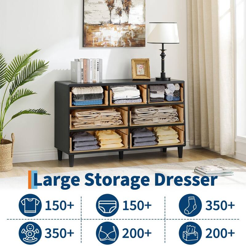 5/6/7 Drawer Dresser for Bedroom, Wood Chest with Curved Profile and Vintage Circle Handles