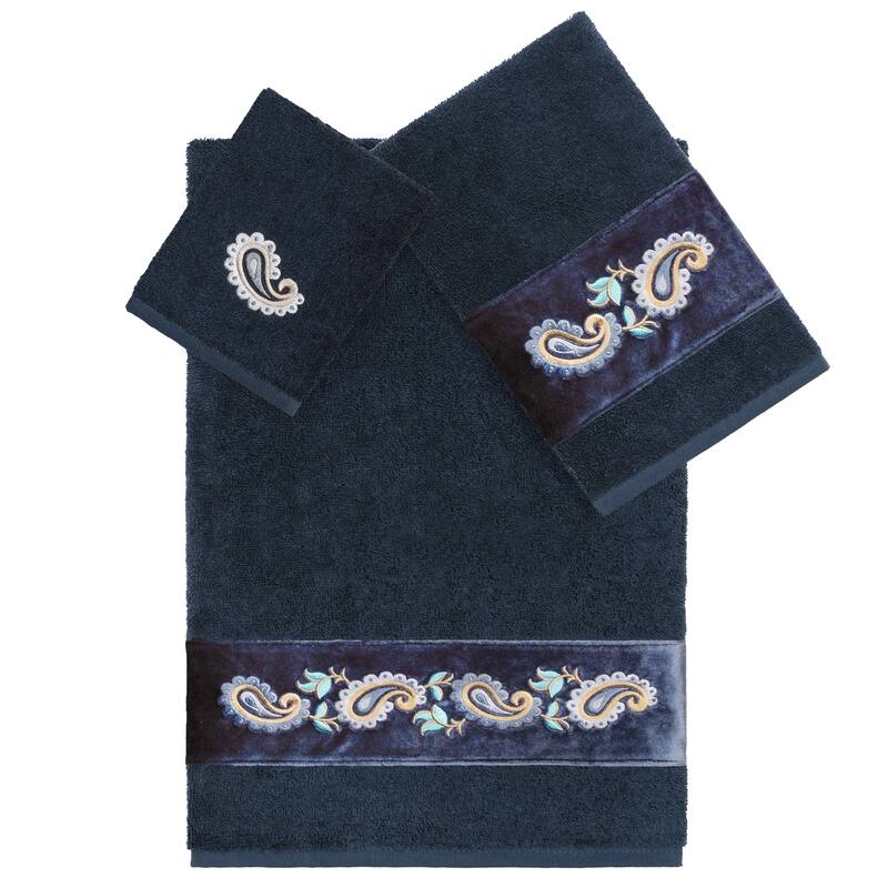 Authentic Hotel and Spa Turkish Cotton Mackenzie 3PC Towel Set - Navy