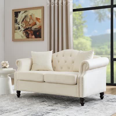 Classic Chesterfield 57" Velvet 2-Seater Sofa with Tufted Back, Rolled Arms, and Nailhead Trim for Living Room and Apartment