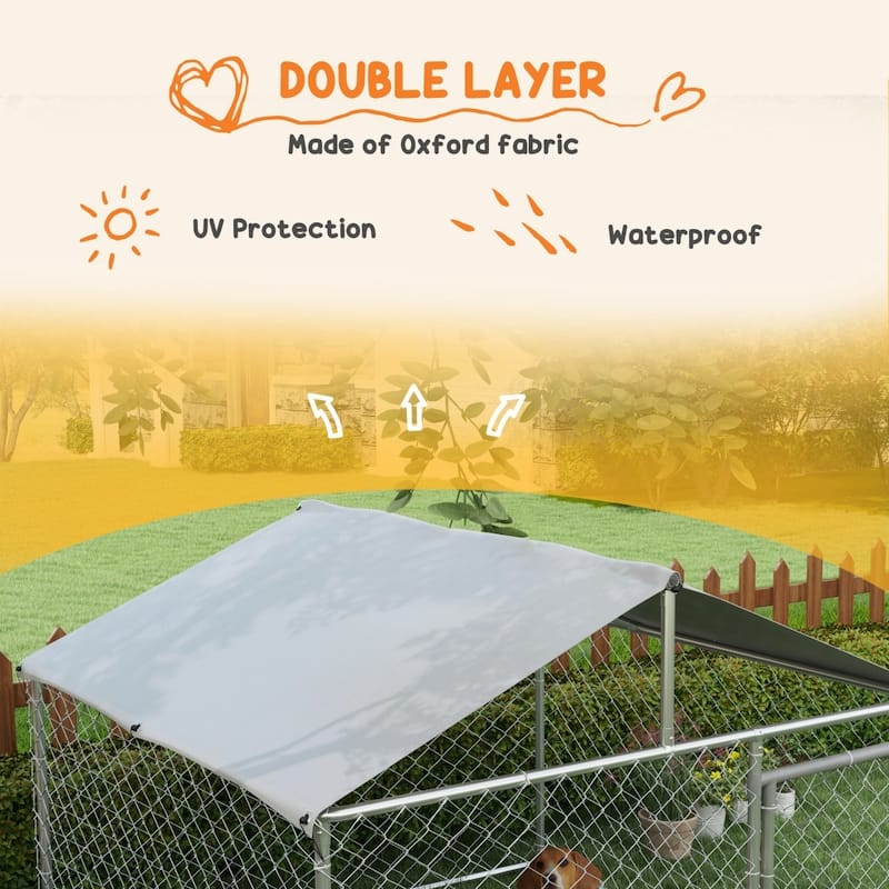 PawHut Large Outdoor Dog Kennel with Roof and Chain Link Fence