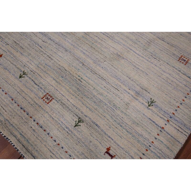 Striped Tribal Gabbeh Oriental Accent Rug Hand-Knotted Wool Carpet - 4'0"x 5'9"