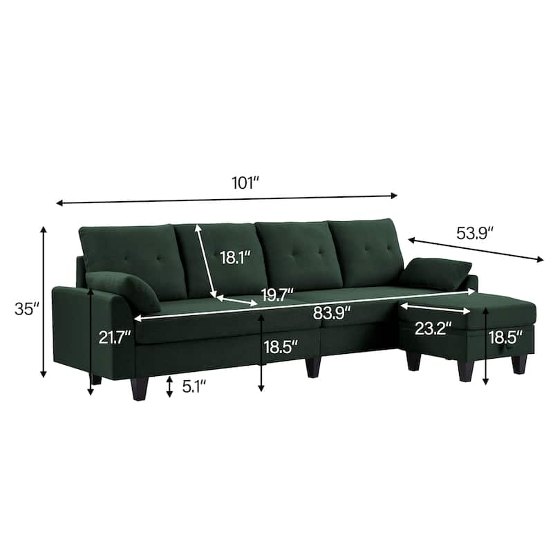 101" Sectional Sofa with Storage Ottoman