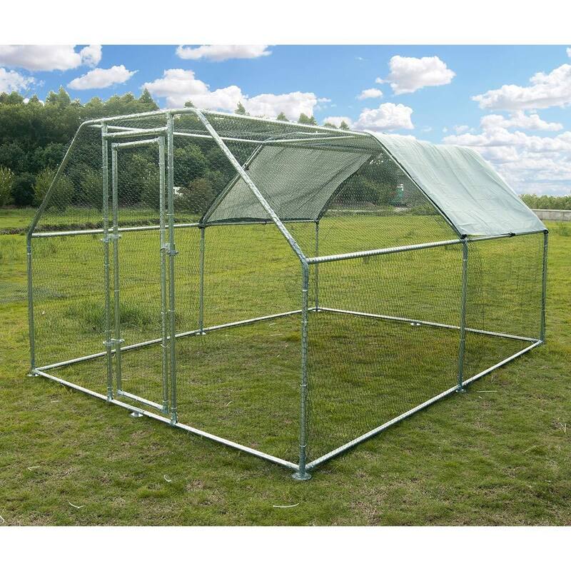 Metal Chicken Coop Walk-in Poultry Cage with Waterproof - Outdoor Safe - Silver