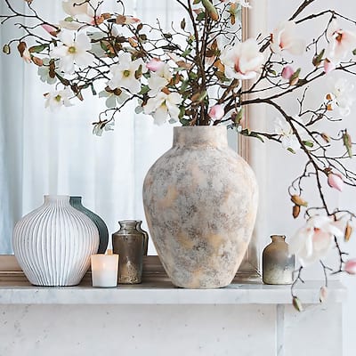 Marbled White Tall Round Stoneware Vase (Single)