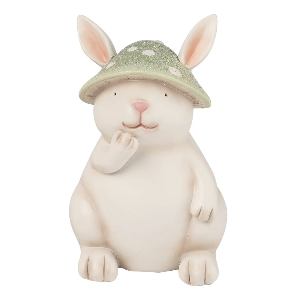 Transpac Resin 5.75" White Spring Mushroom Hat Bunny Figurine