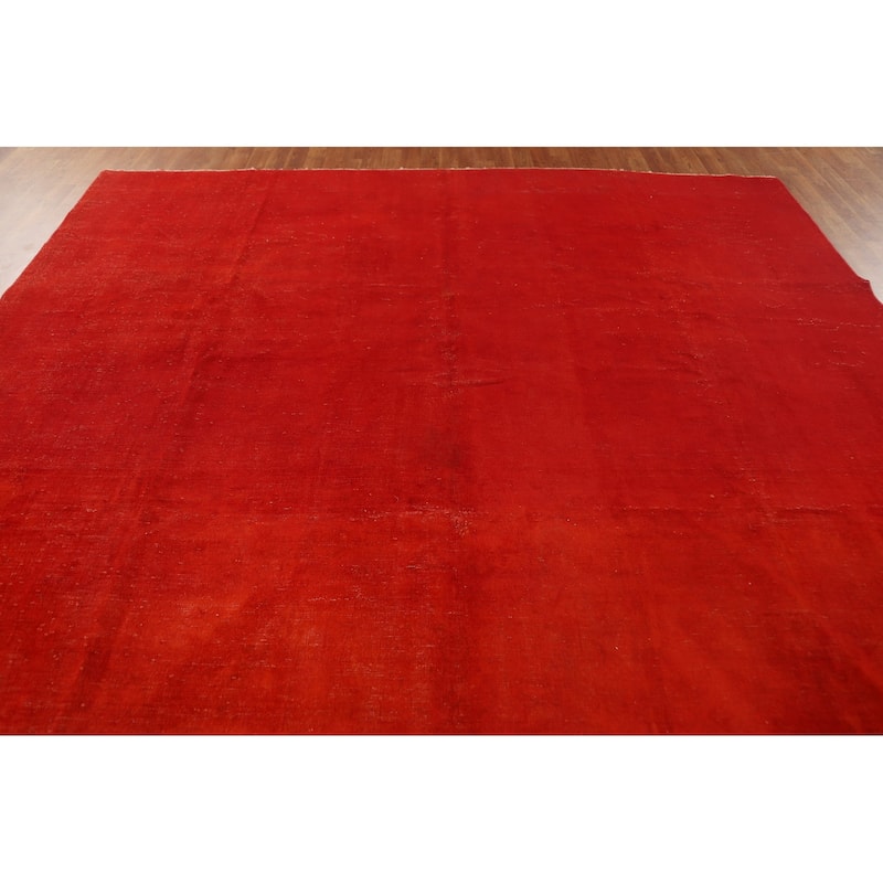 Distressed Over-Dyed Anatolian Turkish Rug Handmade Solid Wool Carpet - 9'5" x 12'1"