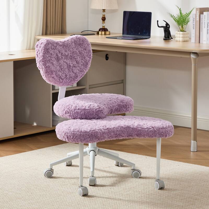 Rossetta Cute Fluffy Design Criss Cross Desk Chair with Lumbar Support and 360-Degree Swivel Footstool