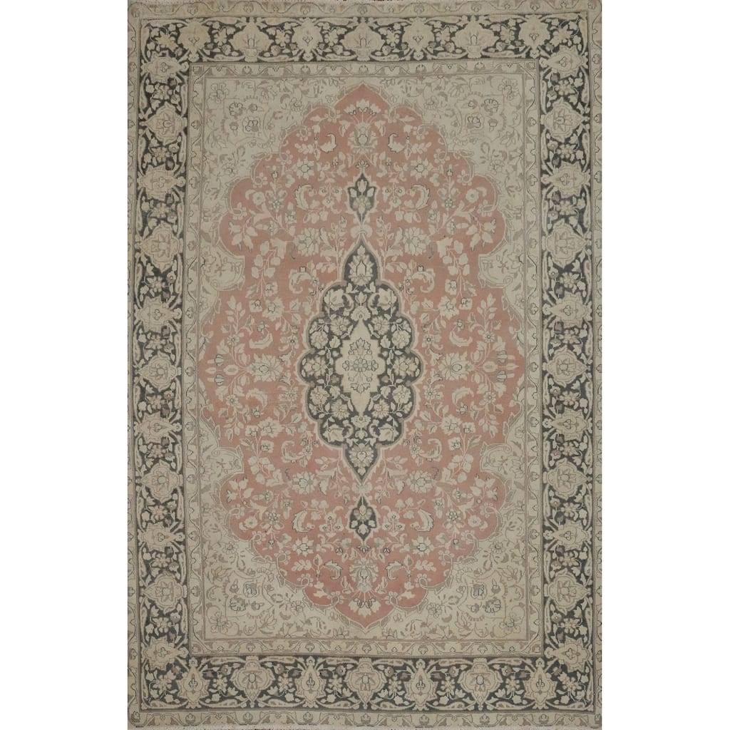 Hand Knotted Oriental 100% Wool Carpet Traditional Floral Pink Kerman Area Rug - 9' 4'' X 6' 11''