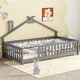 preview thumbnail 2 of 9, Grey Twin Size Pine Wood House-Shaped Bedside Floor Bed with Guardrails, Slats, without Door