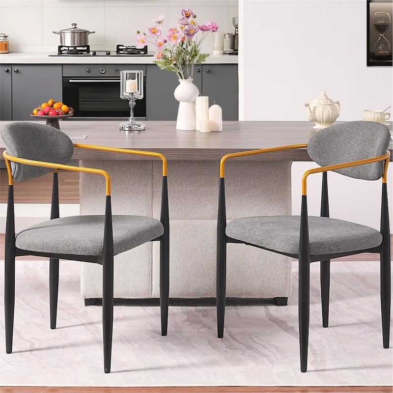 Modern Upholstered Dining Chair with Gold-Accented Armrests - 22"W x 21"D x 30"H, Ergonomic Design for Dining Room,2PCS/CTN