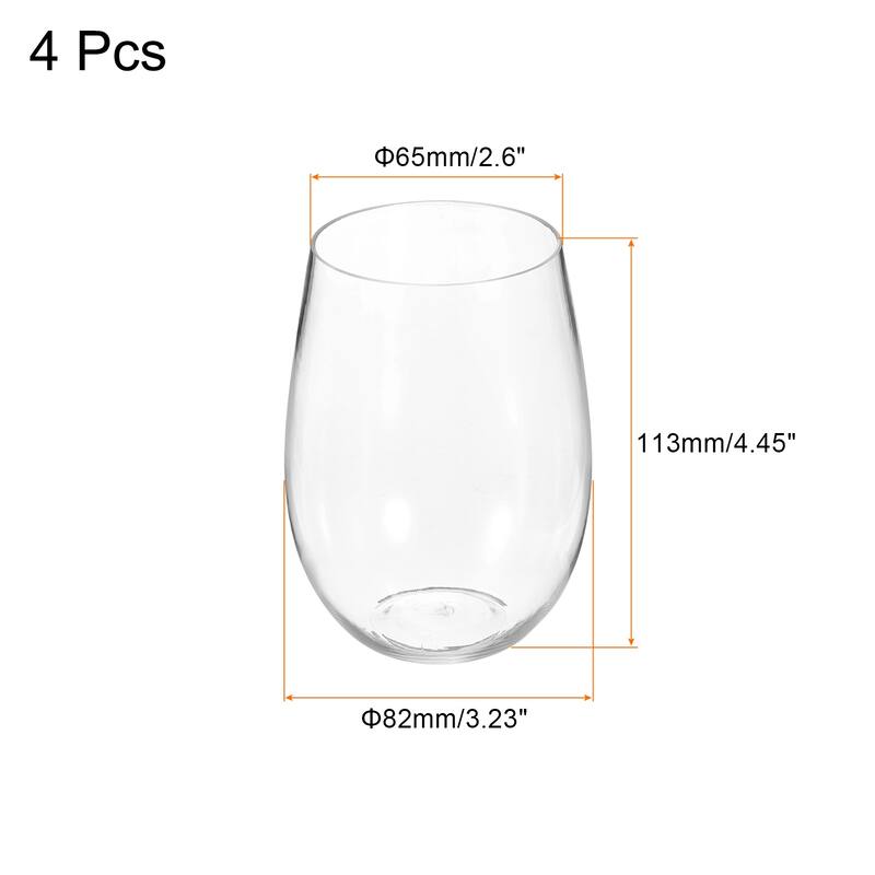Wine Glasses 16oz PET Transparent Glasses Stemless for Wine - 4Pcs