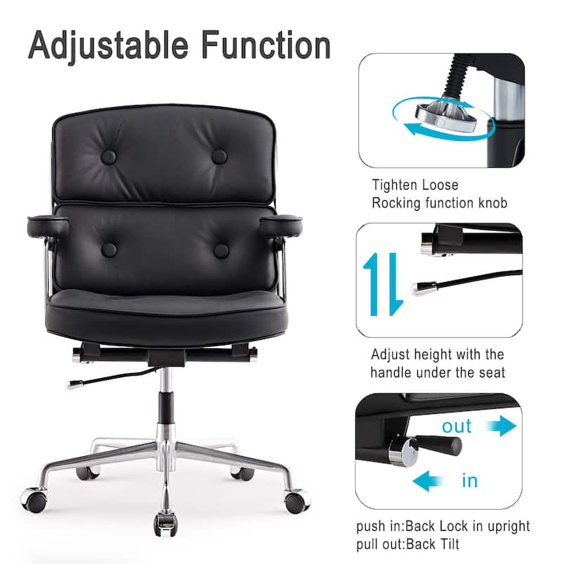Lobby Lumbar Support Height Adjustable Leather Ergonomic Office Chair