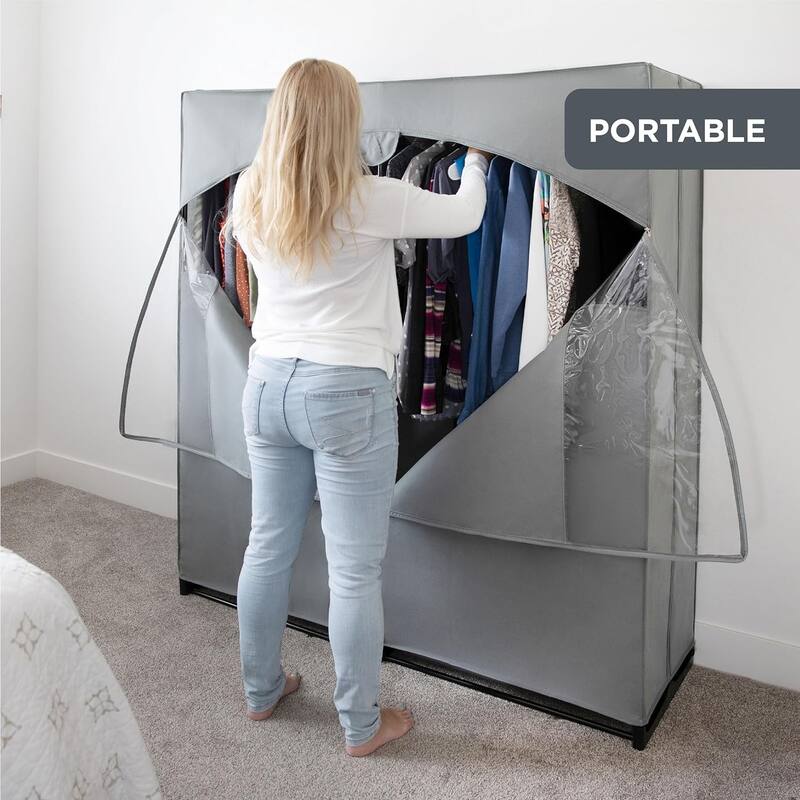 HOLDN’ STORAGE Portable Wardrobe Closet for Hanging Clothes - Large - Heavy Duty Hanging Rod with 50 Lb. Weight Capacity