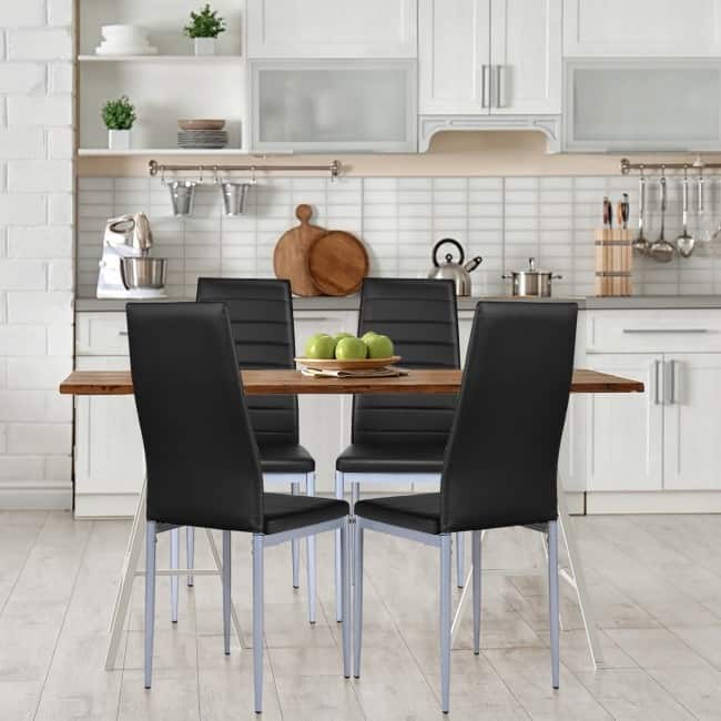 4 Pieces PVC Elegant Design Leather Dining Chairs with Solid Metal Legs - 16.0" x 20.0" x 38.5" (W x D x H)