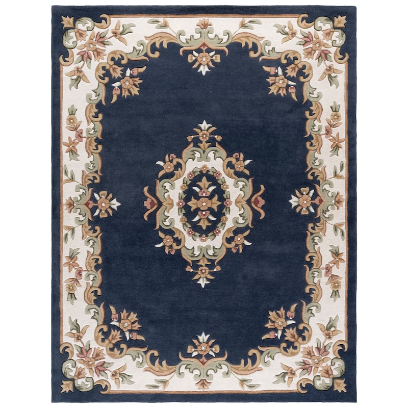 SAFAVIEH Handmade Aubusson Hale Traditional Wool Rug. - 8' x 10' - Dark Blue/Ivory