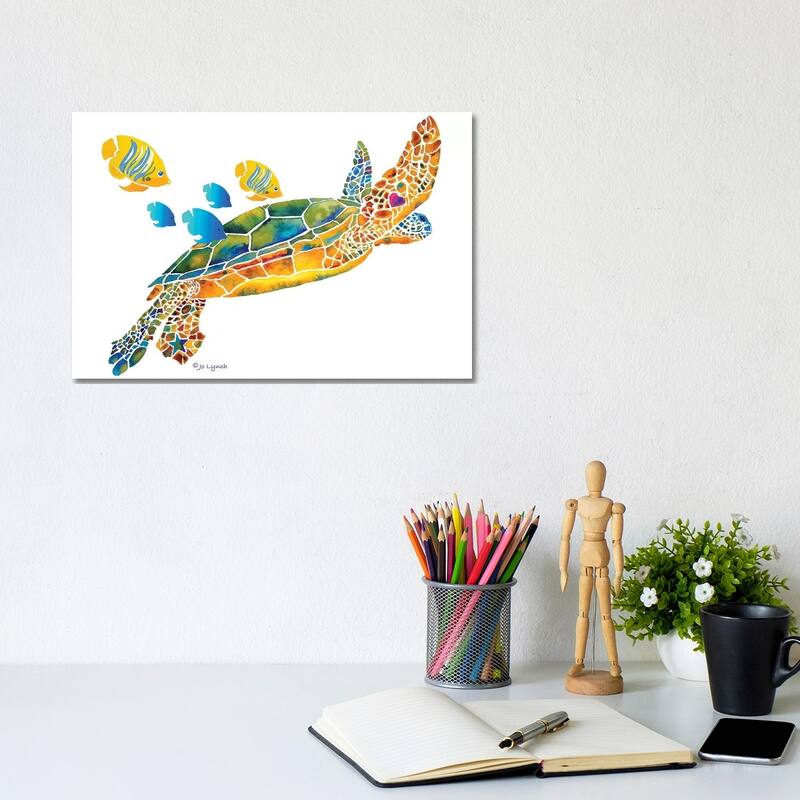 iCanvas "Sea Turtle With Fish" by Jo Lynch Canvas Print - 8x12x0.75