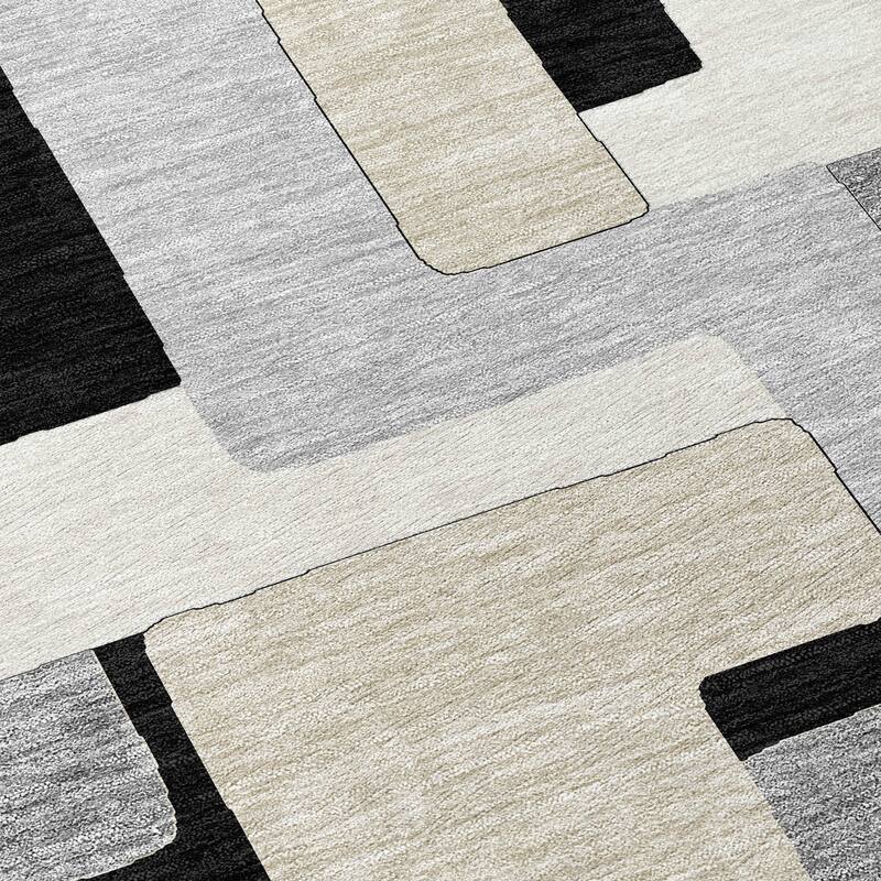 Machine Washable Indoor/ Outdoor Contempoary Blocks Chantille Rug