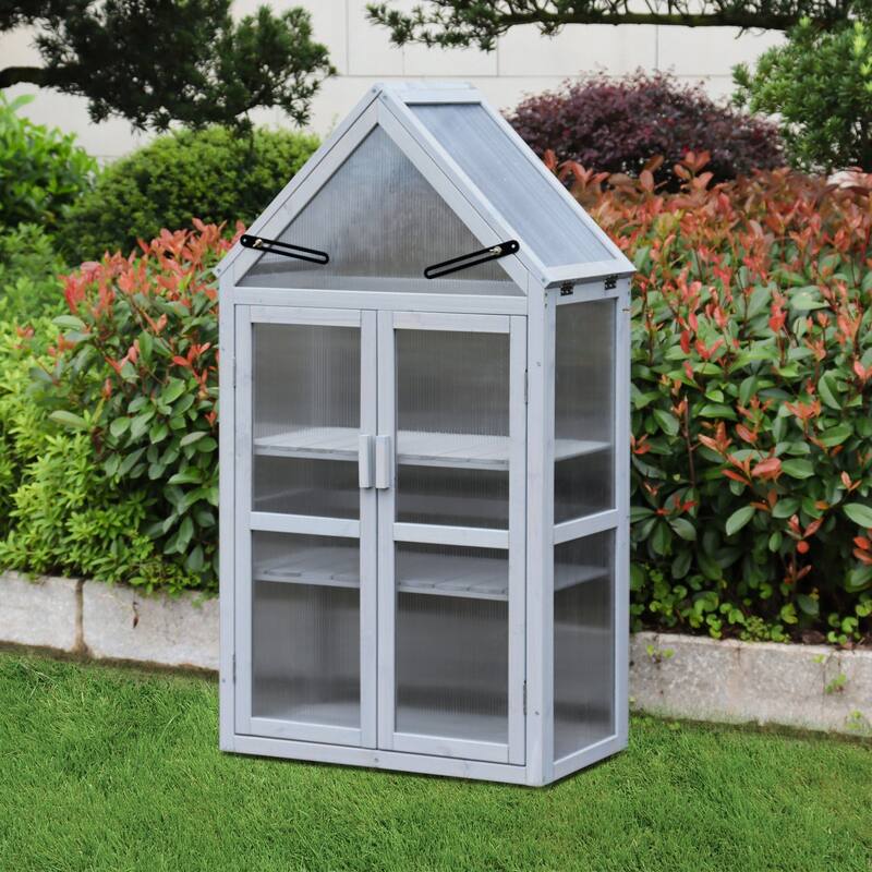 Wood Grey Outdoor Mini Greenhouse Outdoor Plant Stand and Plant Stand Indoor - Wood/Metal - Grow Tent